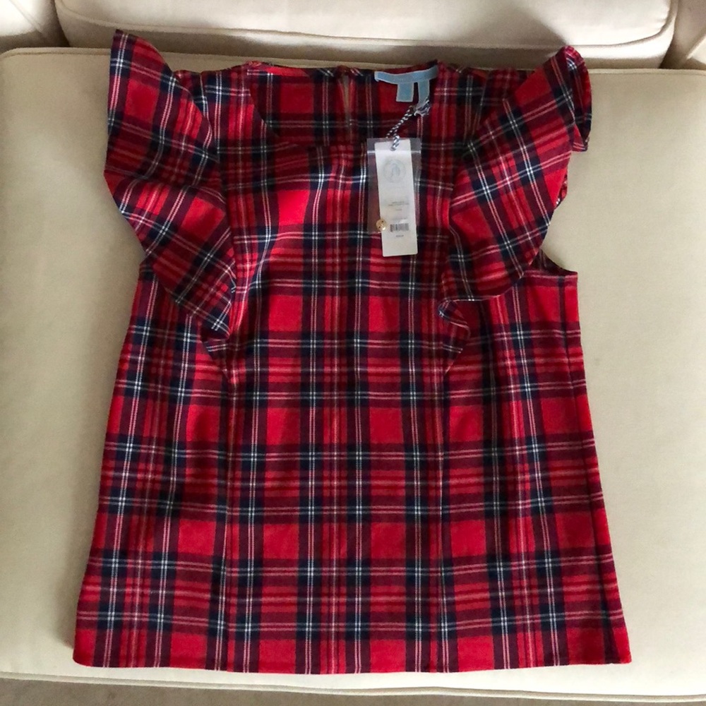 NWT Draper James Ruffle Top in Angie Check Size 6